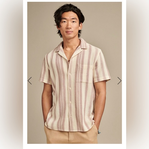 Lucky Brand Textured Stripe Short Sleeve Camp Collar Shirt - Picture 2 of 7